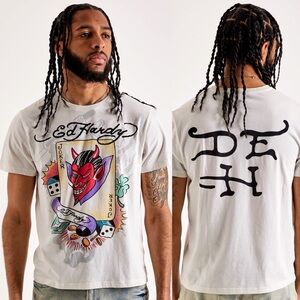 Ed Hardy Joker Playing Card Ivory Crew Neck T-Shirt